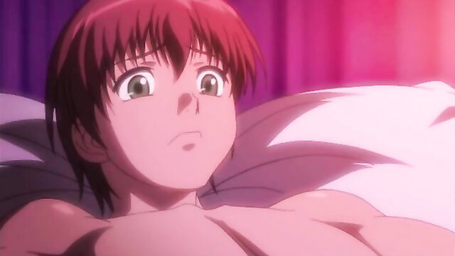 Redhead anime girl with huge tits topless in bed, Koutetsu no Majo Annerose