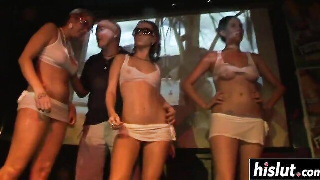 Hot lovely girls in skimpy lingerie reveal sexy bodies on stage