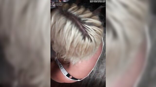 Blonde PAWG MILF teacher bent over with bleach blonde hair visible