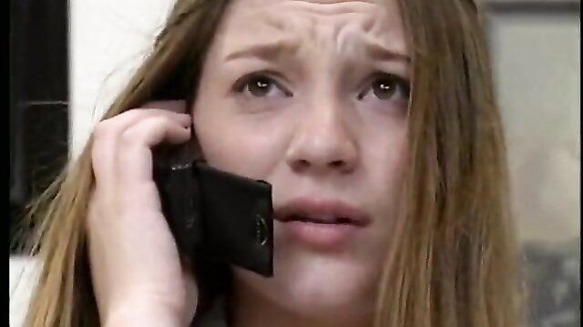 19yo blonde teen brat on phone looking worried, amateur closeup