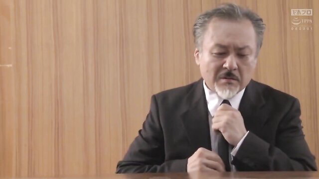 Japanese milf in suit adjusting tie, aunt incest tease with father-in-law