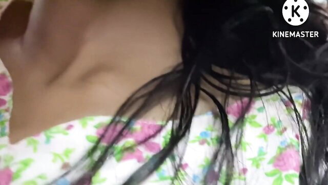 Desifilmy45 slim Indian milf closeup neck and black hair in floral dress