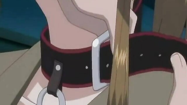Blonde anime maid in tight black collar choker, hentai tease closeup