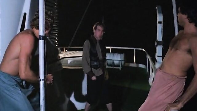 Vintage hairy men on yacht deck in towels, VCX uncut gay porn
