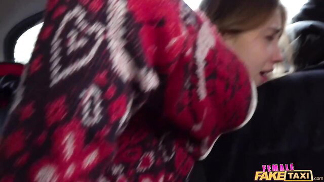Hayli Sanders in red hijab in Fake Taxi car threesome