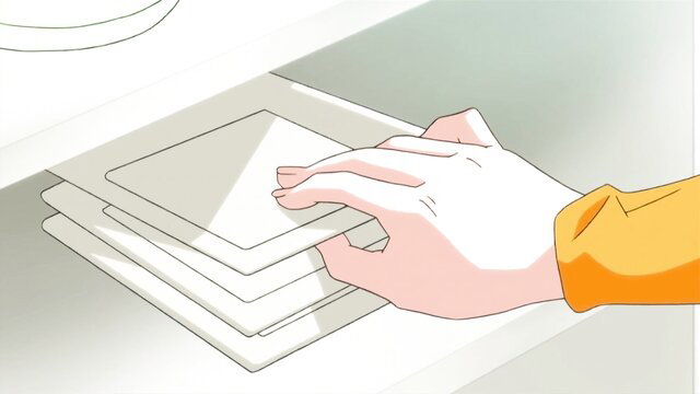 Anime hand pulling stack of papers from drawer in Dr. Maro hentai clinic