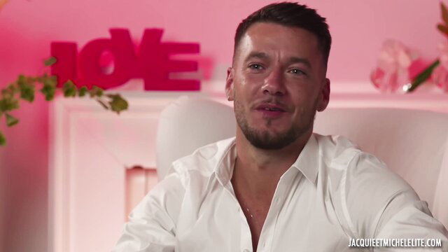 Handsome man in white shirt on pink Love set, Jacquie et Michel Elite