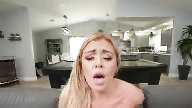 Blonde stepmom with O-face on couch in hot peeper scene
