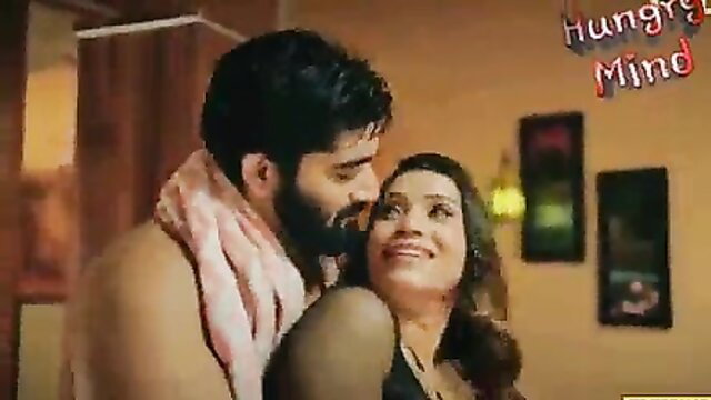 Indian hot wife arouses bearded husband in towel embrace