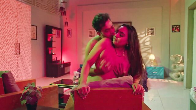 Indian couple passionate missionary sex on couch, nude brunette beauty