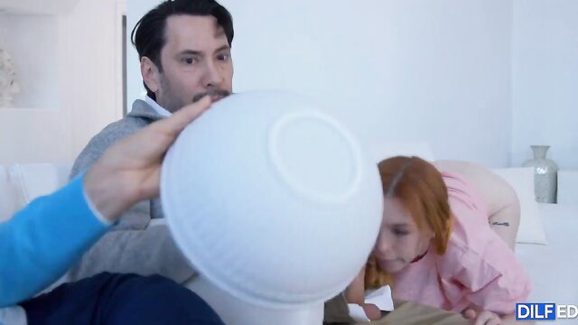 Redhead teen Madi face near bowl, Tommy Pistol in Milfed scene