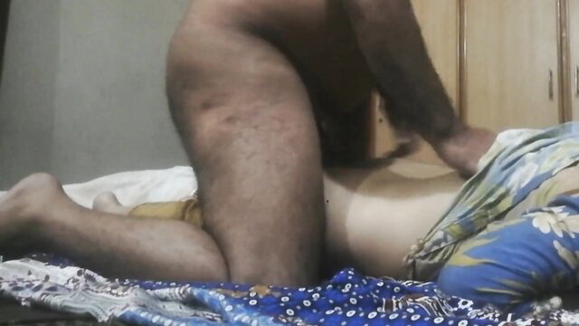 Hairy Indian man mounts hot college girl in steamy threesome with wife