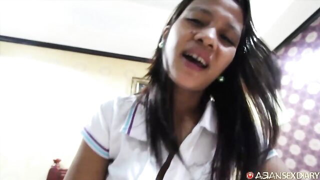 Maricel smiling in tight white schoolgirl shirt, Asian Sex Diary