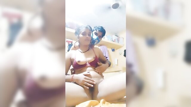 Indian couple amateur sex, wife in red bra hairy pussy spread closeup