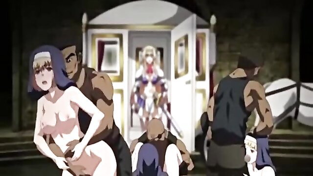 Nude anime girl groped by black thugs in JAV gangbang scene