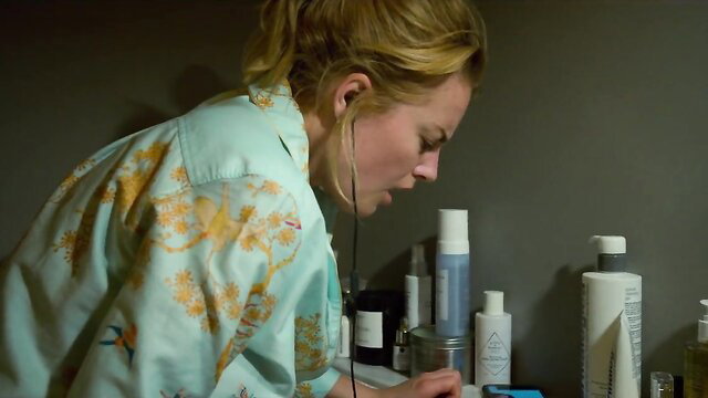 Ida Engvoll blonde in floral shirt masturbating closeup