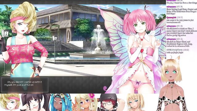 Lewd VTuber Neko threesome lingerie fun with anime girls