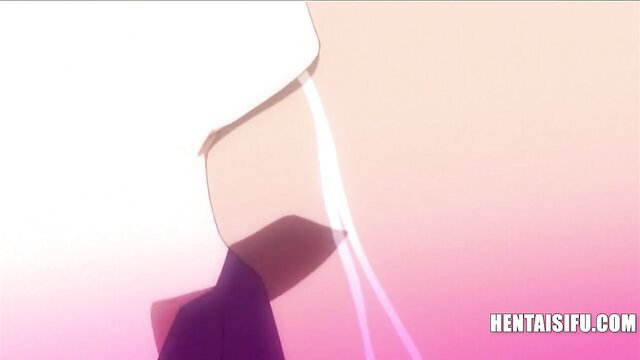 Hentai nympho girl with glasses in seductive pink glow pose