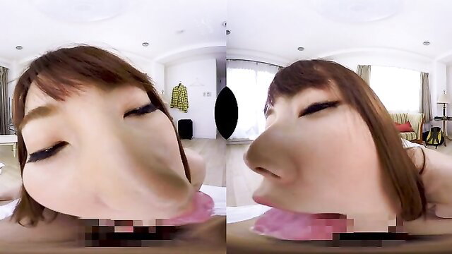 Raunchy Asian teen with exaggerated face mask in distorted POV fuck scene