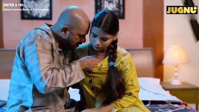 Bald Indian daddy fingers hot young Asian babe in yellow dress