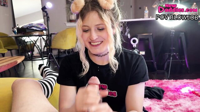 Lea Vibing T-Girl POV blowjob, first time newbie sucking cock