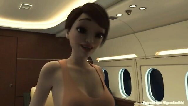 Evil Emily as sexy Mandy Bear in tight top on private jet