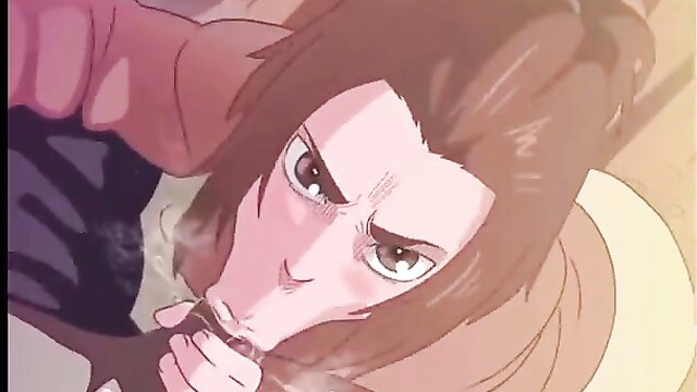 Angry anime girl with ponytail smokes in big booty hentai closeup