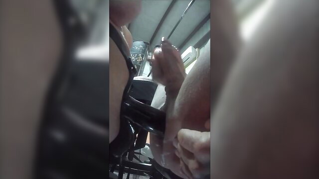 POV pegging closeup with strapon and hand on shaft in RIZIN STUDIO vid