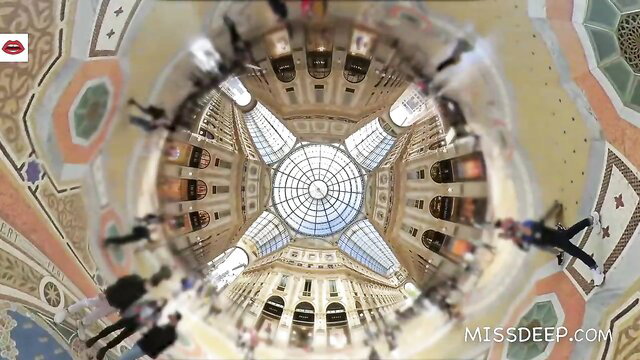 Lara De Santis in classy Italian atrium, fisheye view