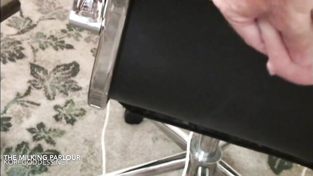 BBW chick milked on black office chair in adult video