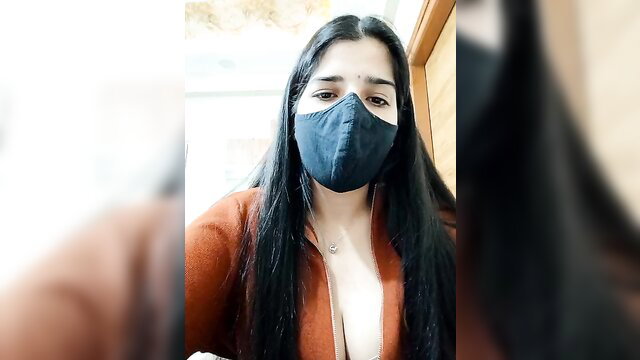 Aaliya Bhattt hot Indian babe in mask and cleavage selfie