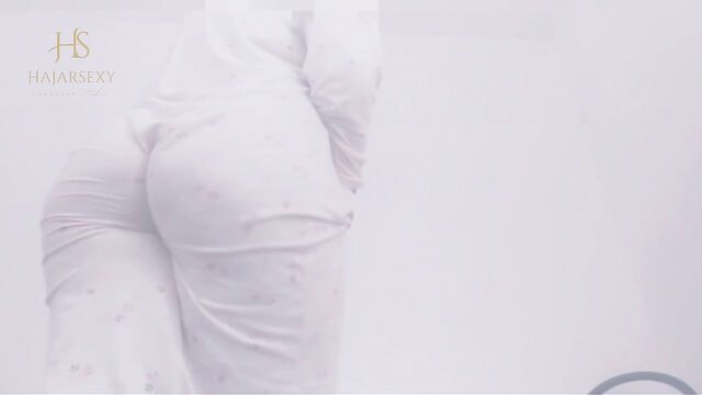 Arab woman thick ass in tight white pajamas bent over