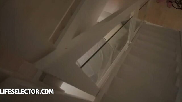Eveline Dellai POV anal on stairs, hot blond teen takes cock