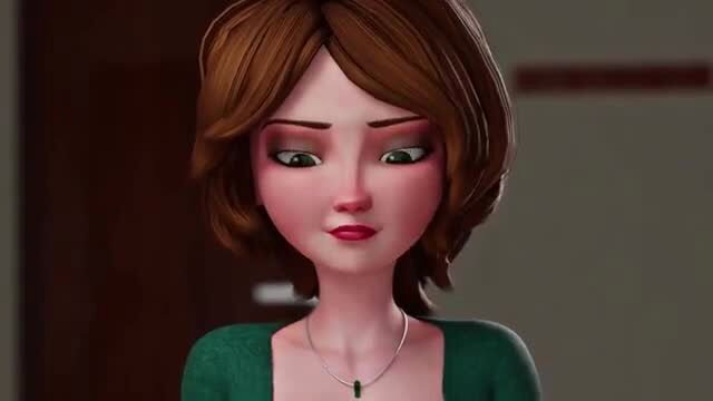 Hentai mom with brown hair in green sweater, seductive gaze