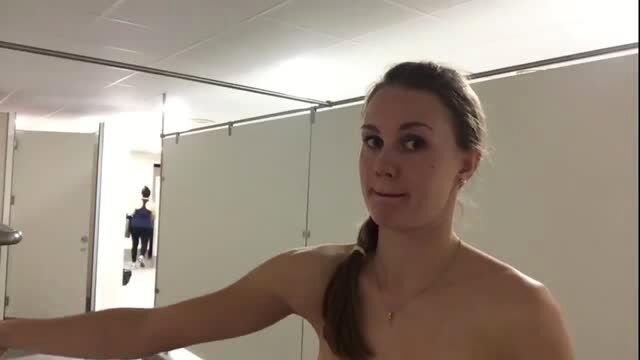 Ivi Roses naked caught in gym locker room, topless brunette flashing