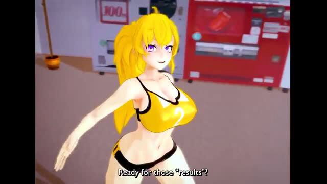 CombatWombat busty anime girl in yellow micro bikini, seductive pose