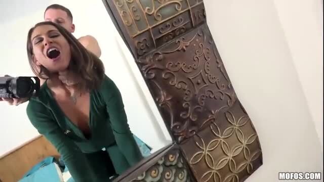 Kaci Castle oral sex with man in green top, mirror selfie angle