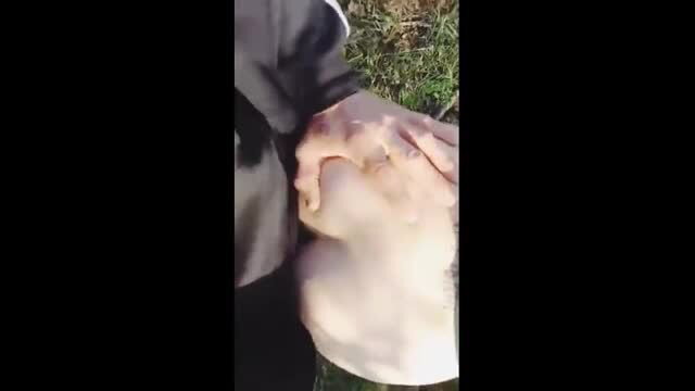 Outdoor outdoor sex with stepsister, close-up handjob