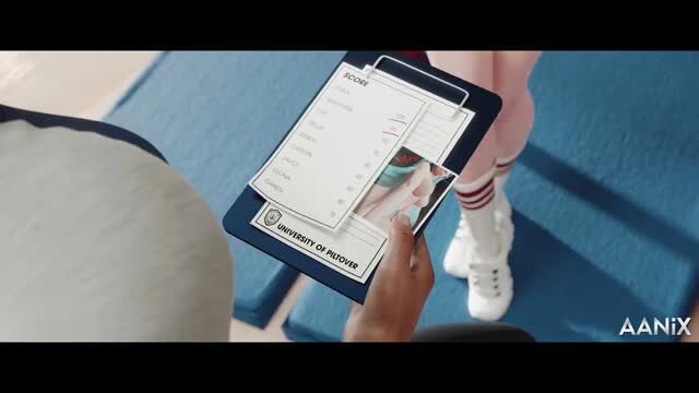 Score sheet with nude closeup on clipboard during gym scene