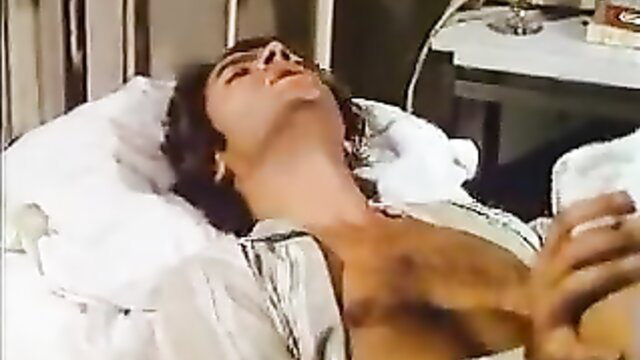 Vintage male lying back shirtless in erotic classic sex scene