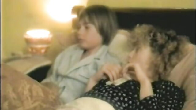 Vintage mom son incest clip, mature woman with young boy on bed cuddling