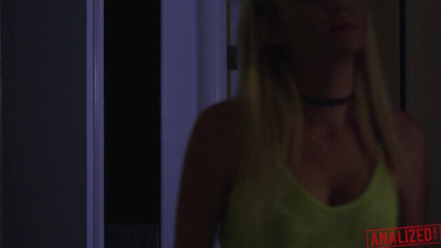 Blonde Iris Rose in green top and choker, psycho anal ex-gf tease