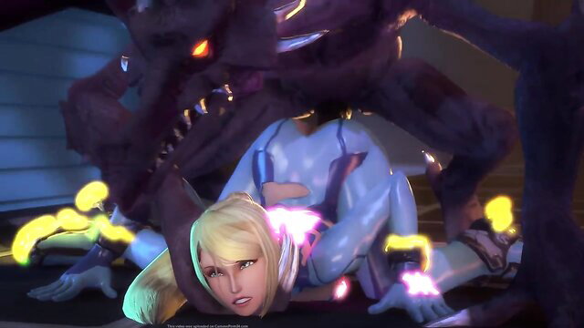 Blonde Samus Aran fucked hard by Ridley monster in Metroid hentai