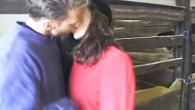 Rocco Siffredi kisses hot brunette in barn before ass fuck