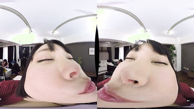 Arisa Hanyu closeup face VR pov, seductive pout lips eyes closed