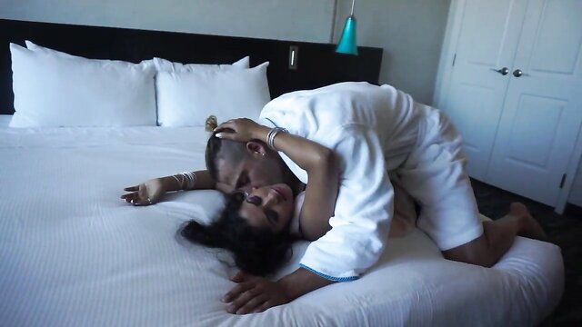 Desi babe Maya Rati passionately kissed by lover in hotel robe foreplay