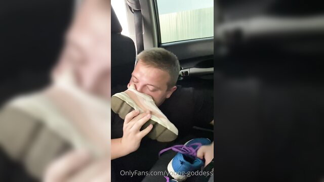 Young Goddess 18 makes sub sniff her sweaty white Yeezy sneakers in car