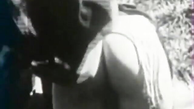 Vintage French doc woman in white slip bent over outdoor oral