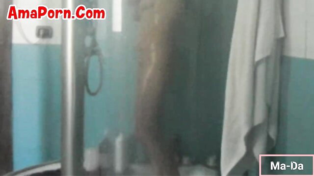 Vittoria Dolce showering nude, amateur Italian wife filmed by husband