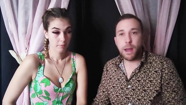 Coquette in sexy pink dress with Brad, flirty couple intro